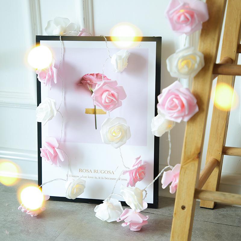 

Pink & White LED Rose String Lights for Birthday, Wedding, or Party Decor 1.5m 10 lights Battery