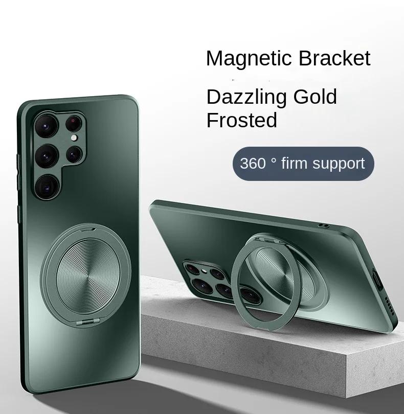 Magnetic Stand Magsafe Case for Samsung Galaxy S24 S23 S22 Ultra Plus Shockproof Hard Matte Ring Holder 360°Rotating Kickstand Protective Back Cover