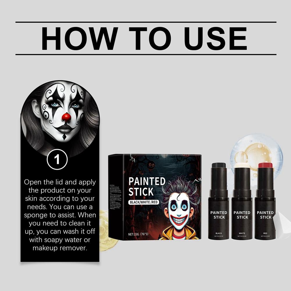 Halloween Face Body Painting Stick Kit Black/White/Red