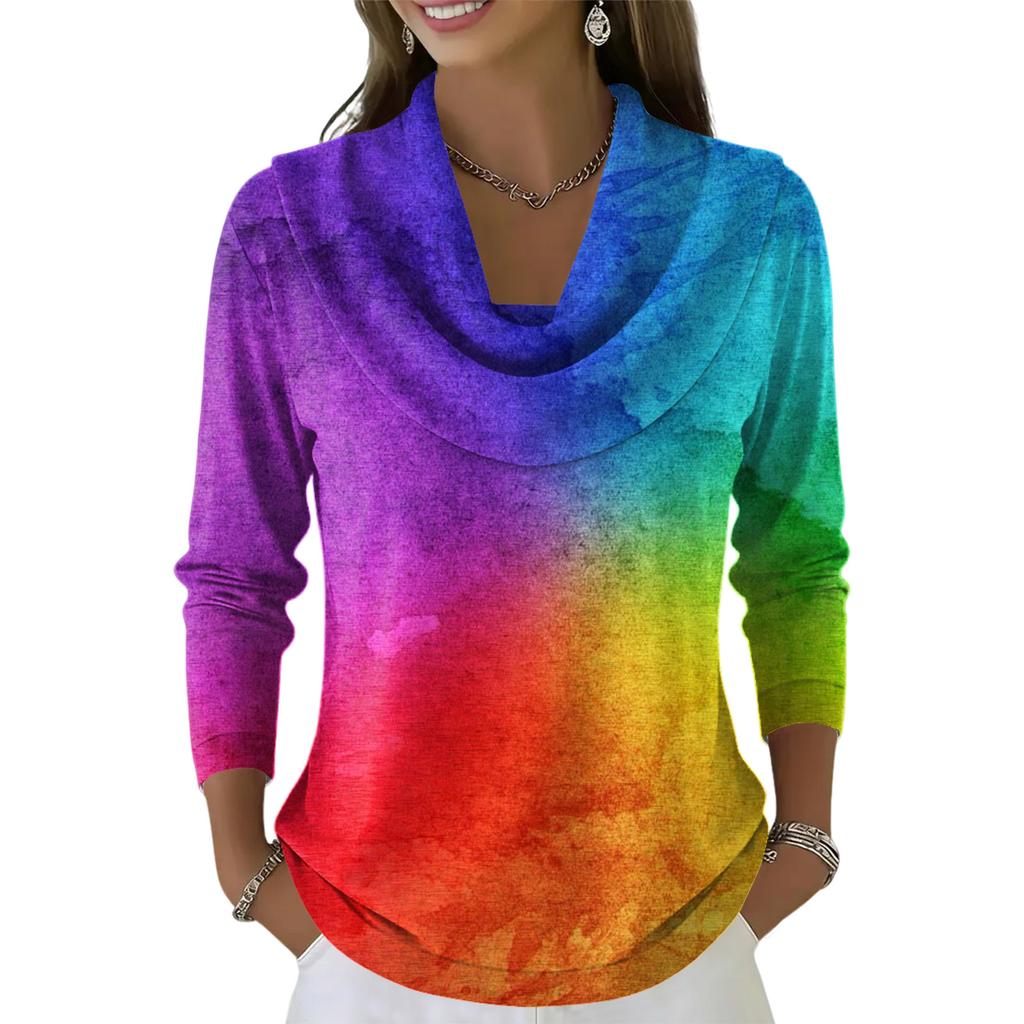 Dámský ležérní a módní svetr s dlouhým rukávem a potiskem, kulatým výstřihem