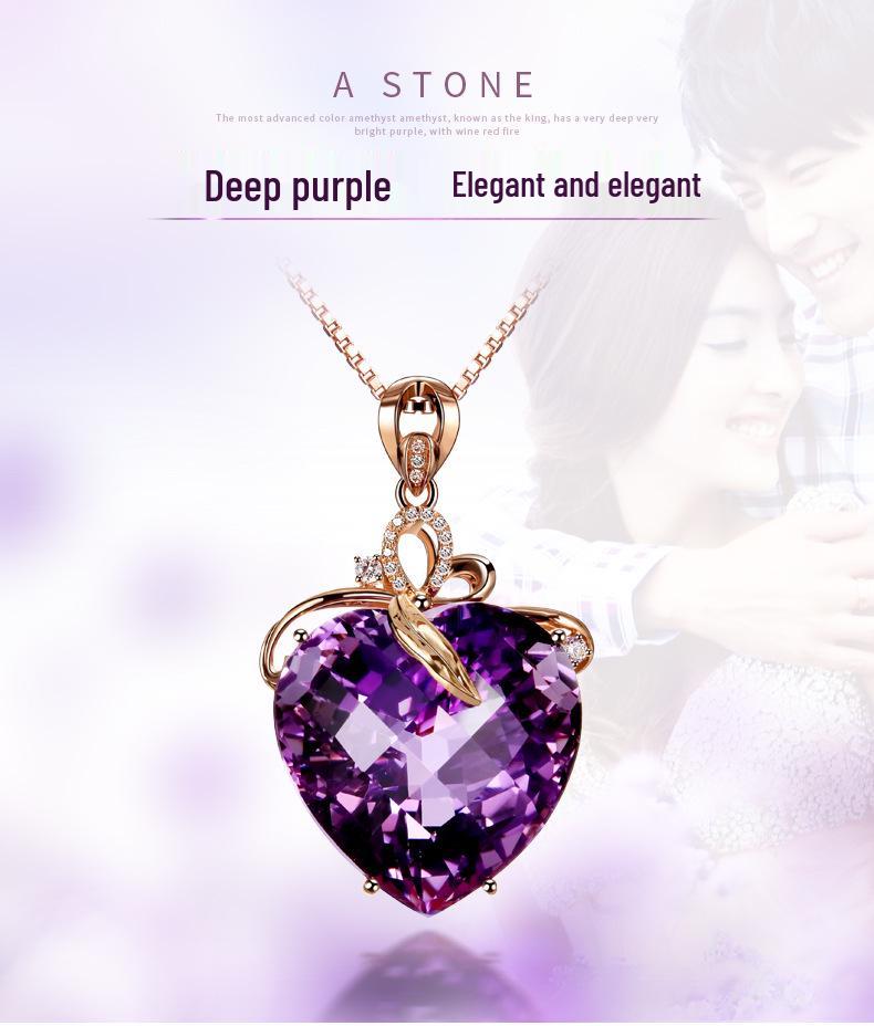 Colar com Pingente de Ametista em Forma de Coração Banhado a Ouro 18K com Gema Roxa.