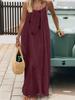 Backless Strappy Long Ice Silk Crinkle Dress - Summer 2026 Solid Color Shirring Beach Vacation Women's Clothing