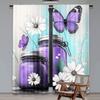 2Pcs Rustic Farmhouse Floral Curtain Purple Teal Daisy Flowers Butterfly Abstract Curtain Country Farm Turquoise Curtain