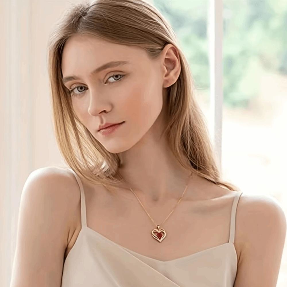 With Greeting Card Valentine's Day Necklace Double Heart Women Necklace  Birthday