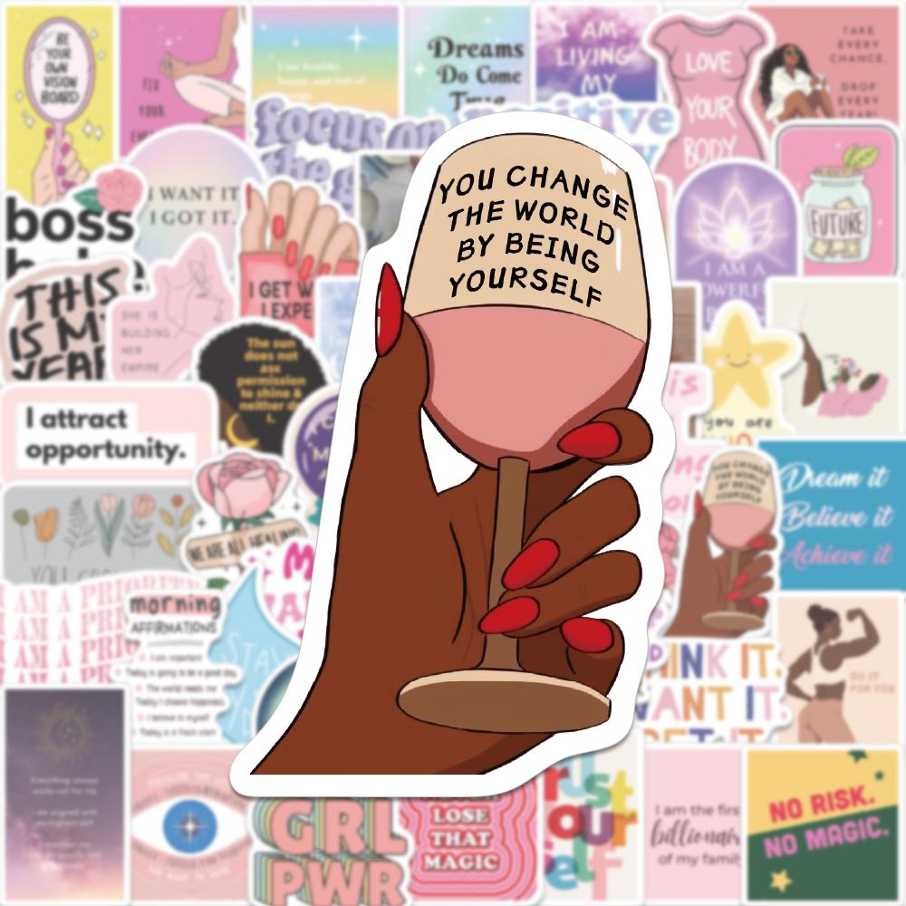52PCS Cartoon Vision Board Art Sticker You Change the World by Being Yourself Personalized Art Creativity DIY Laptop Case Phone