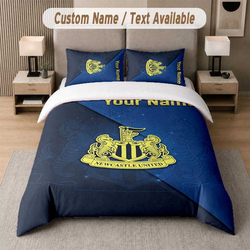 Custom Bedding Set Newcastle United FC Pattern, Print Name Text 1 Duvet Cover Plus 2 Pillowcases Home Textile