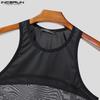 INCERUN Men Sleeveless Mesh Sheer Patchwork Fitted Party Club Tank Tops