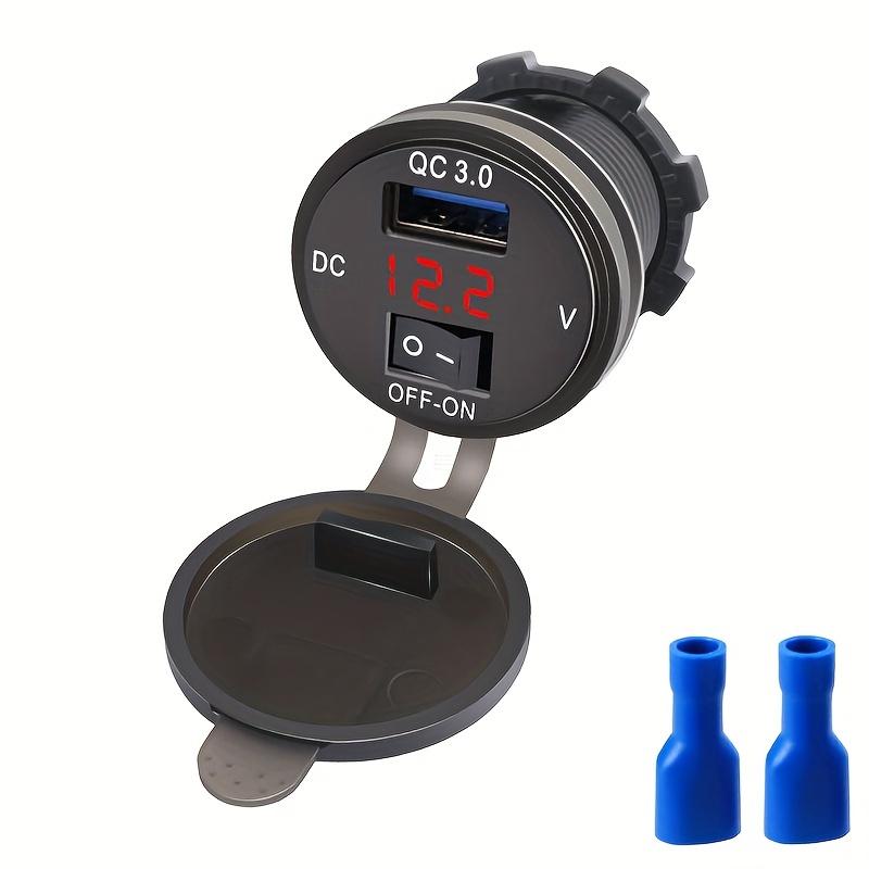 Quick Charging QC 3.0 USB Car Charger Socket with Voltmeter USB Charger Socket with Switch for Cars Motorcycles ATVs Boats