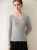 Women's Seamless V-Neck Ribbed Cashmere Sweater - Slim Fit Base Layer for Autumn/Winter