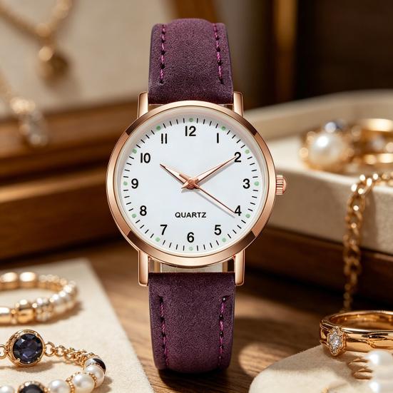 Women Luminous Watch Dainty Analog Quartz Watch Adjustable Leather Strap Wristwatch Fashion Casual Watch for Office Party Dating
