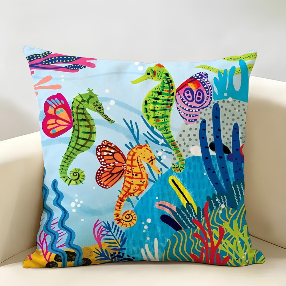 Marine Animals Summer Ins Cushion Cover Natural Linen Organic Fabric DoubleSided Printing Room Sofa Decor Pillow Case