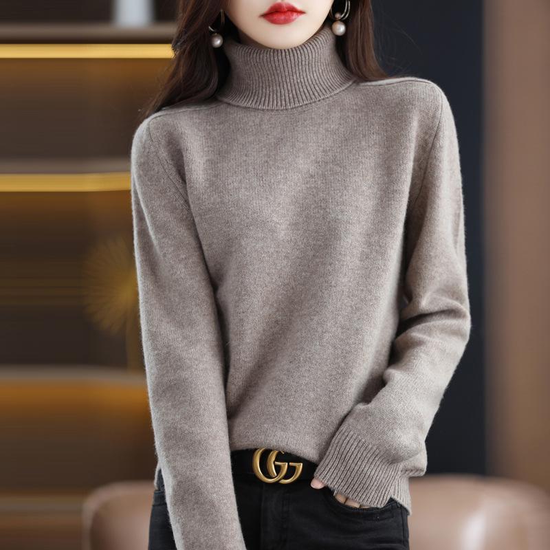 Women's Winter Double-Ply Thick High-Neck Pure Wool Cashmere Base Layer Sweater