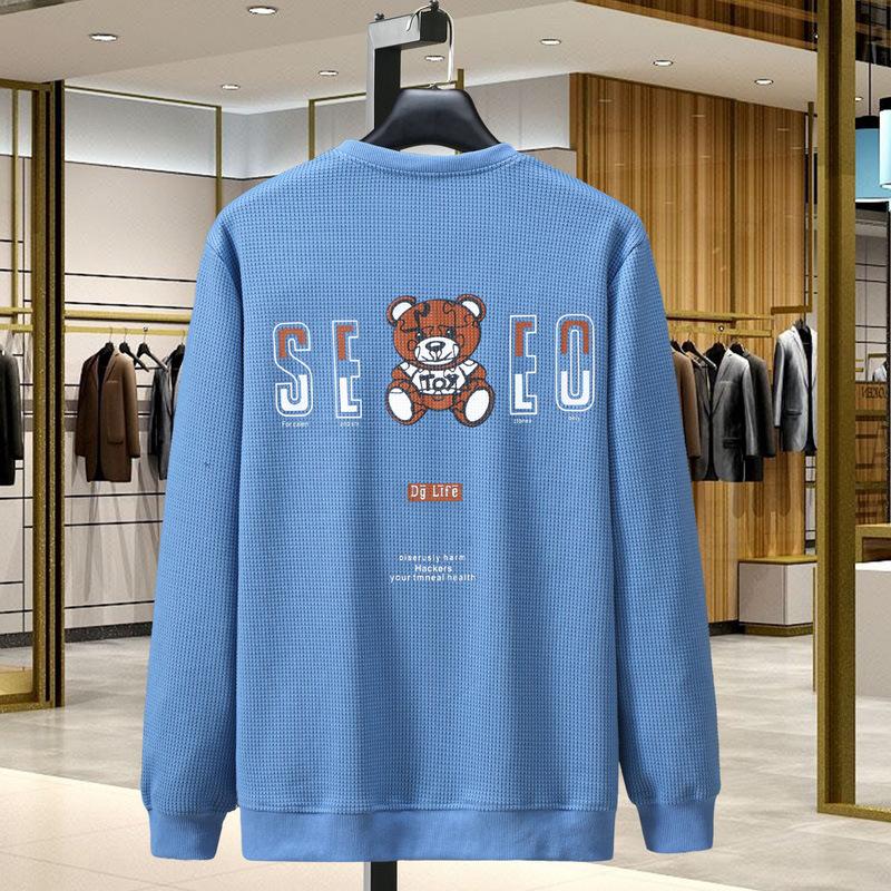 

Men s Plus Size Waffle Knit Crew Neck Sweatshirt - Spring/Autumn Fashion 5XL синий