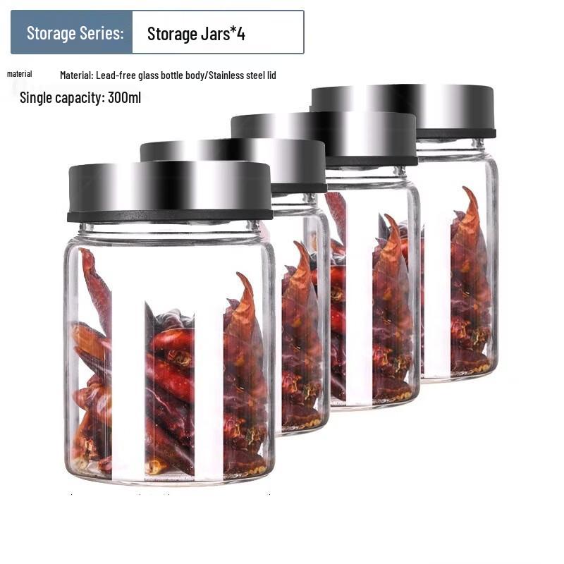 Ruhan 300ml Lead-Free Glass Storage Jars (4-Pack)