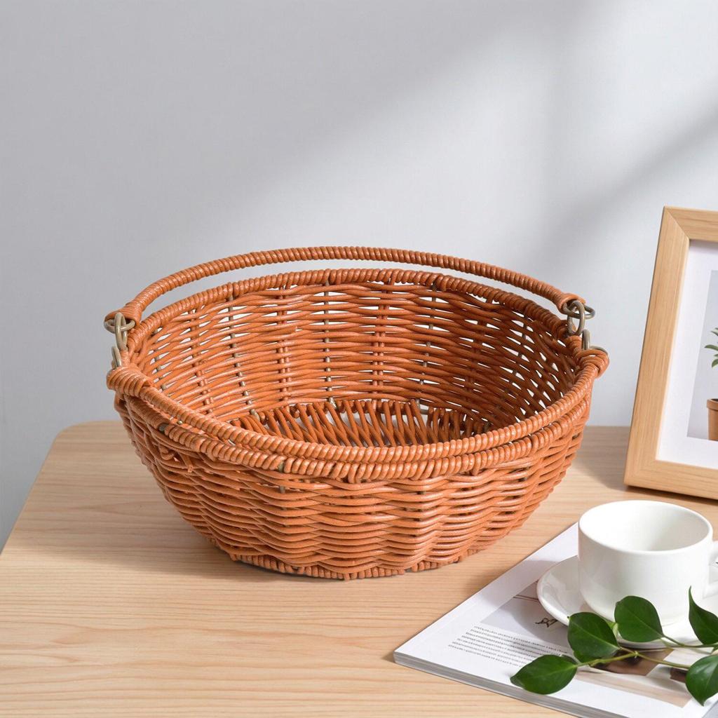 Round Woven Rattan Storage Basket for Snacks and Fruit – Decorative Living Room Organizer