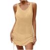 Women Crochet Knit Dress Sleeveless Round Neck Backless Casual Dress with Adjustable Drawstring Sides for Summer Beachwear