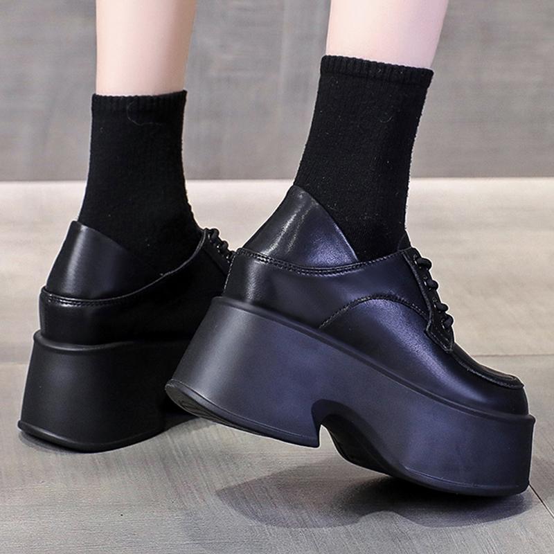 Women Punk Shoes 10 CM Platform Oxfords Elevator Shoes Fashion Chunky Mary Janes Comfortable Casual Outdoor Female Loafers 34-39