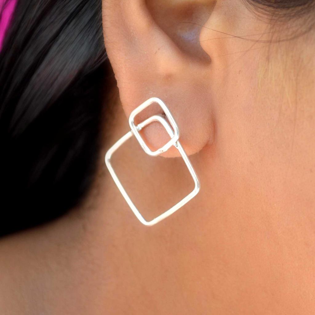 925 Sterling Silver Square Earrings, Handmade Simple Studs Earrings, Gift For Her