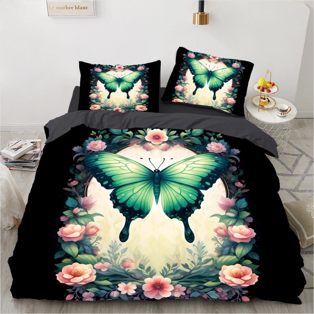 Butterfly 3D Printed Pattern (Three-piece Set) Single Double Queen Quilt Cover Pillowcase Bedding Set