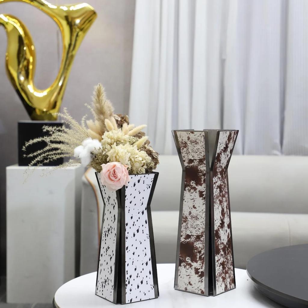 Luxury Stainless Steel Vase, Splashed Ink Art Leather Metal Flower Vase, Flower Arrangement, Living Room Decoration Ornament