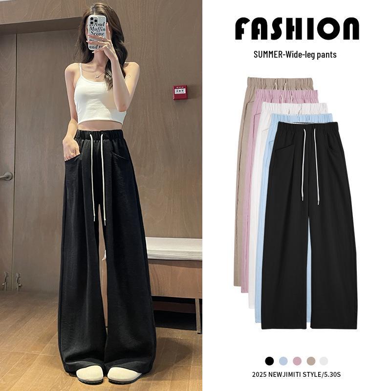 

2025 Women s Blue Glutinous Rice Lazy Loose Wide-Leg Pants: Petite, Slimming, Summer Drape Design S