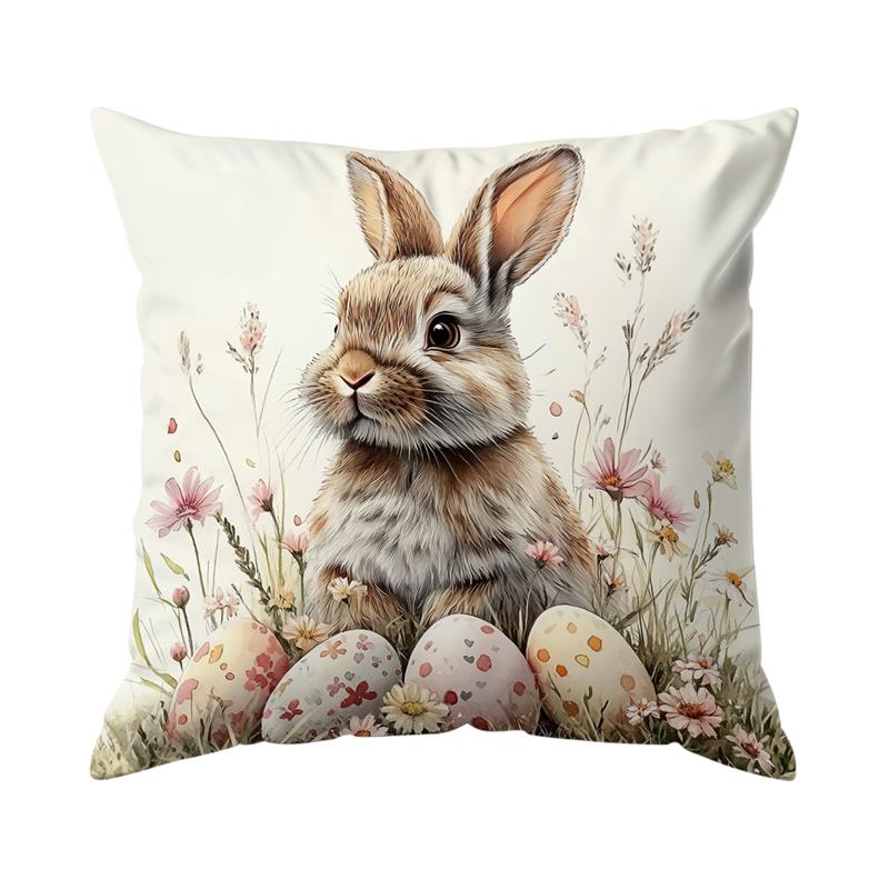 1 Pc Easter Day Cushion Cover Cute Bunny Eggs Pillow Cover Easter Rabbit Pillowcase Home Decorative Throw Pillow Case 45X45Cm