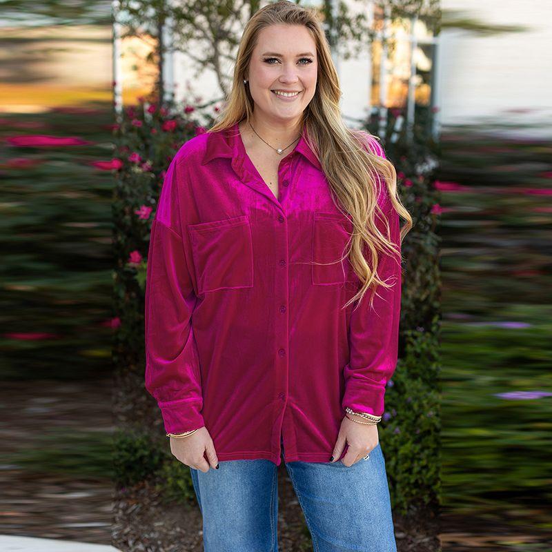 

American Shiying Fall and Winter New Arrival Solid Color Velvet Plus Size Shirt Women s 2025 Fashion Elegant Single-Breasted Shirt Rose Red Size XL fit (70.00 kg-75.00 kg
