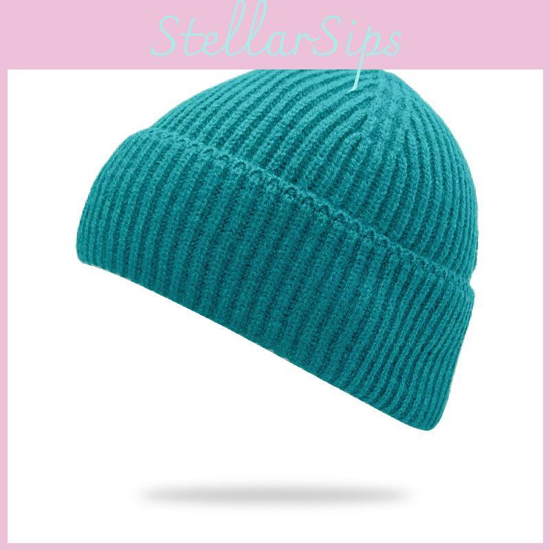 Thickstripe Solidcolor Knitted Hat Black Unisex Warm Overthehead Winter