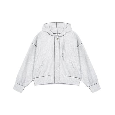 Sport Casual Hooded Zip-Up Cropped Jacket Women Outerwear Light-Grey DQ6668-084