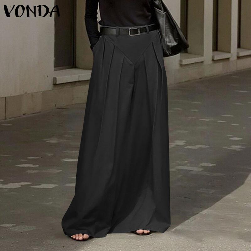 VONDA Faldas Midi de Cintura con Cremallera y Plisados para Mujer, Vestido Largo de Oficina