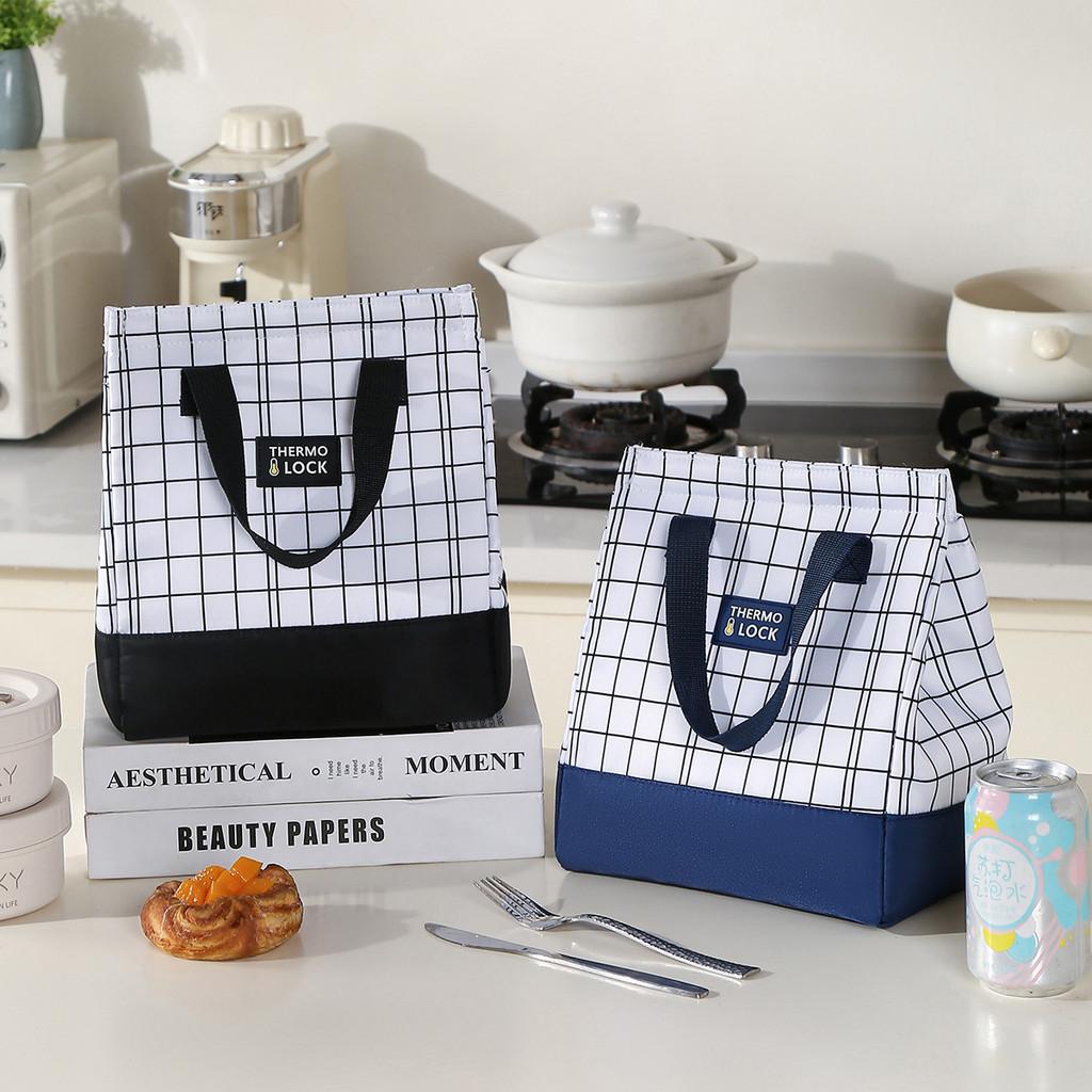 Grid Minimalist Oxford Lunch Bag Tote With Insulated Storage Commuters For
