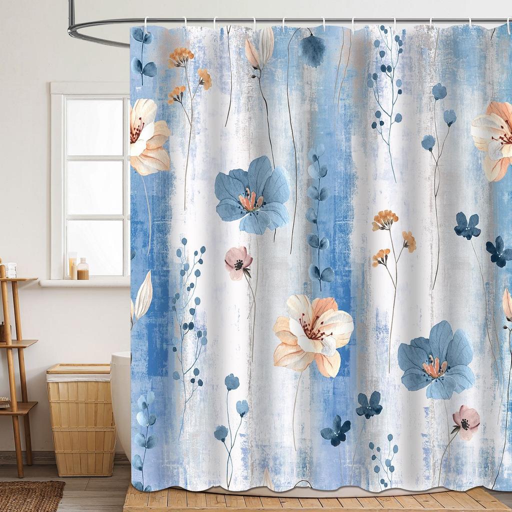 Shower Curtain Flower And Plant Leaf Polyester 3D Digital Printing Shower Curtain Waterproof And MildewProof Shower Bathroom Partition Curtain