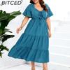 BITCED V-Neck High-Waisted Long Dress Short-Sleeve Plus Size Dress