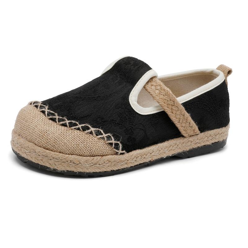 

New fisherman shoes, original one-pedal Guochao cloth shoes, cotton and linen jacquard craft sewn thread single shoes 40 чорний