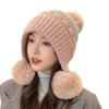 Perlenverzierte Haubenmützen Ohrenschutz Damen Beanies Wintermütze mit Bommel Herbst Winter