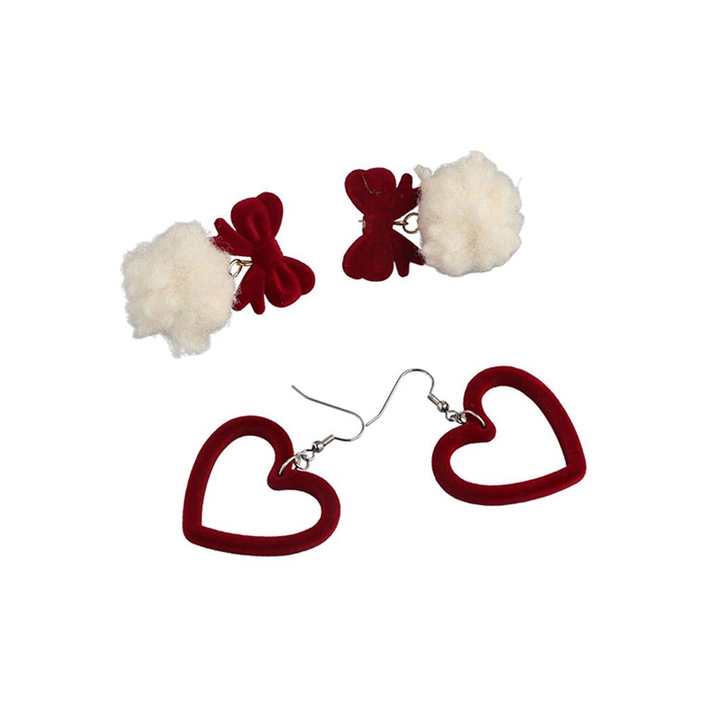 Gifts Wine Temperament Christmas Earrings Red Velvet Ear Clip Heart Stud Earrings Jewelry Gifts