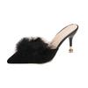 Women High Heels Slippers 2024 Summer New Fur Pointed Toe Thin Heels Women Mules Dress Party Outside Ladies Shoes