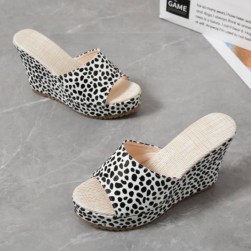 Fashion Slippers Women Heeled Sandals Ladies Shoes Heels Platform One Word Slipper Designer Wedge Suede Large Size Waterproof Summer New