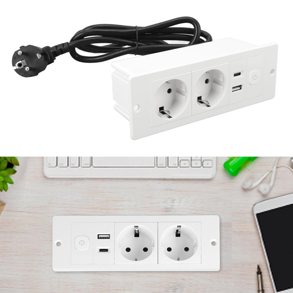 Recessed Power Strip 3 In 1 USB Type C Socket Embedded Desktop Outlet with Switch and Cable for Coun