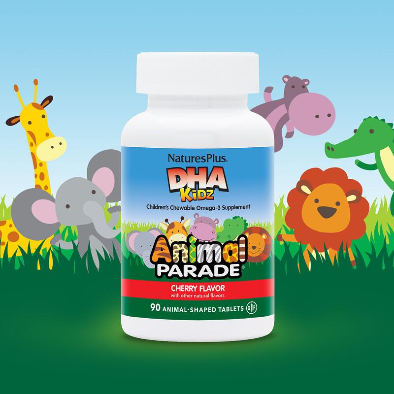 Animal Parade®, DHA Kids, Children's Chewable Omega-3 Supplement, Cherry, 90 Animal-Shaped Tablets