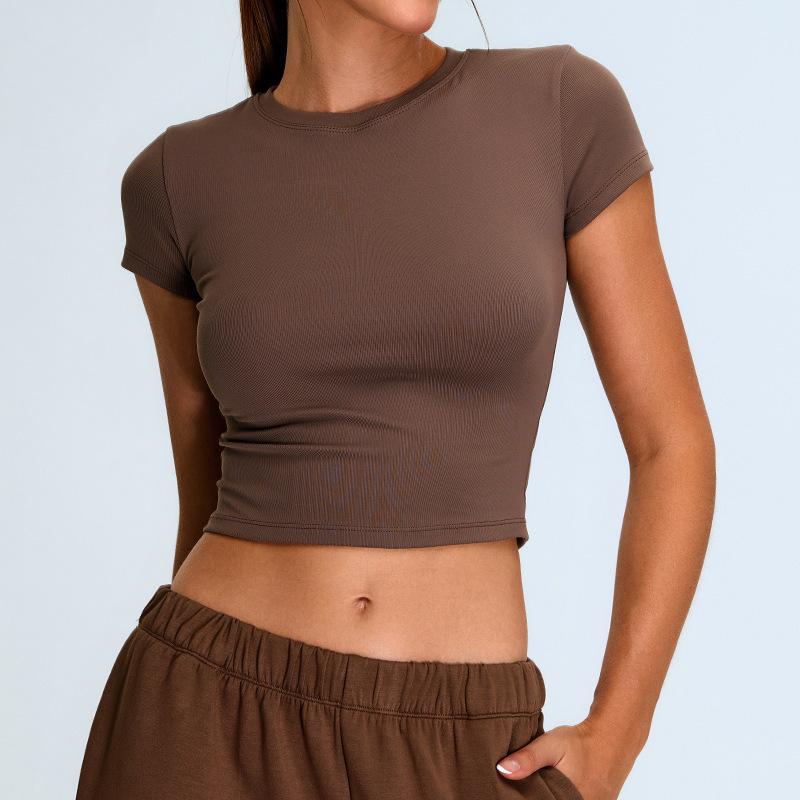 

New yoga short-sleeved women s open navel short yoga clothes casual black sports T-shirt running fitness top XL