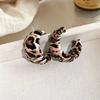 C-shaped Leopard Print Leather Big Pendant Earring for Women Exaggerated Personality Temperament Simple Round Jewelry Brincos