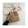 (Khaki) Silver Pleated Drawstring Shoulder Bucket Bags Women Designer Soft PU Leather Small Handbags Female Casual Purse Underarm Bag