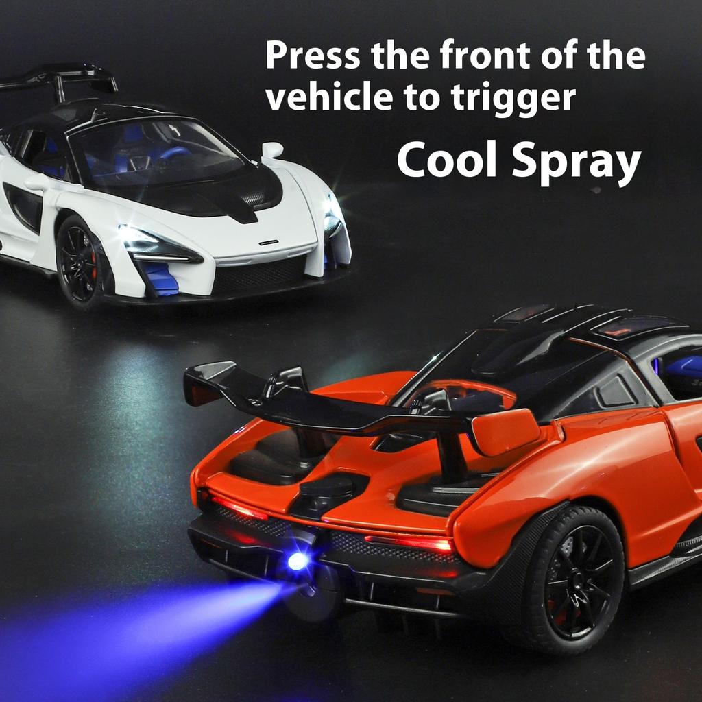 1/24 McLaren Senna Spray Sports Car Model Simulation Sound and Light Car Model Ornament Boy Gift Halloween Toys