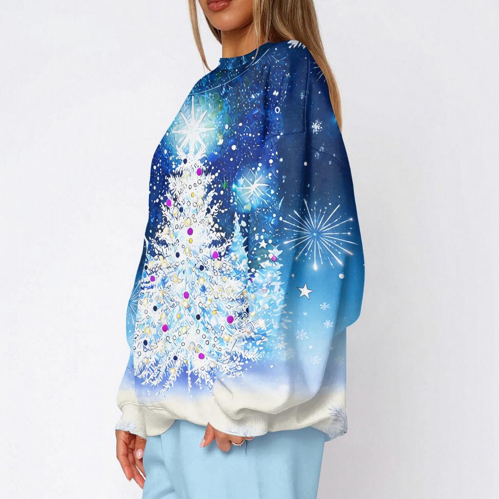Women's Trendy Christmas Print Crewneck Sweatshirt Lightweight Casual Pullover Top
