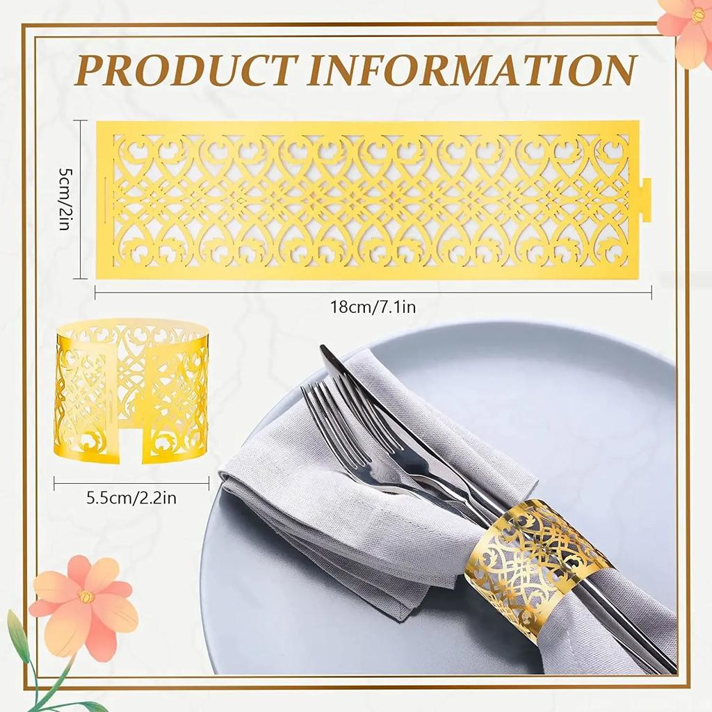 100/50Pcs Napkin Ring Hollow Pattern Gold And Silver Napkin Ring Wedding Party Table Decoration Supplies Wedding Decoration