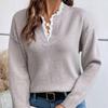 Lace Lace, V-neck, Sweater, Solid Color, Loose Fit, Long Sleeved, Women's, Knitted Sweater, Warm, Casual Shirt