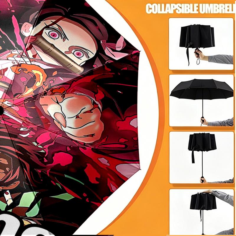 Custom Name Personalized Demon Slayer Print Umbrella, Auto Open Close, 8‑Rib Sturdy Frame, Commute Camping Hiking Use, Birthday Gift