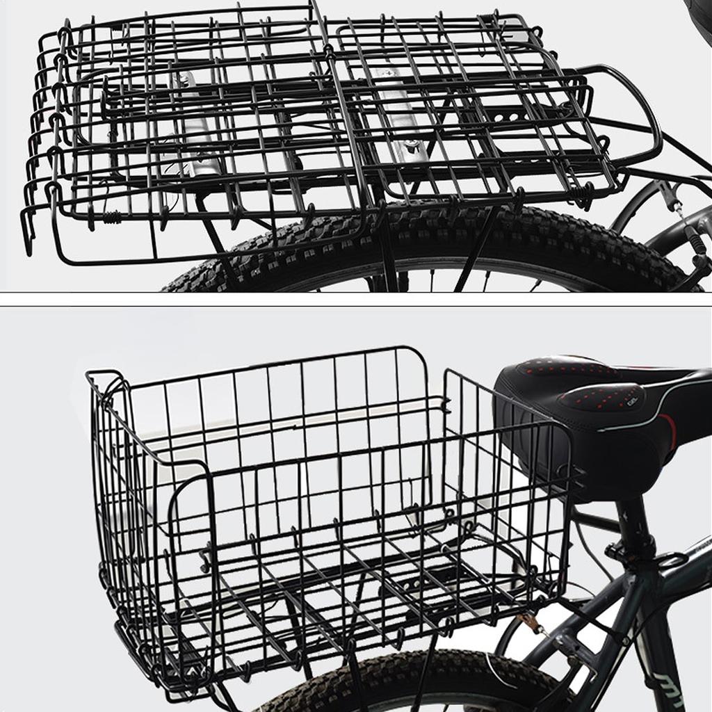 Panier arrière de vélo pliant à dégagement rapide, porte-bagages métallique pour vélo, panier de chargement avec sangle et feu arrière réfléchissant pour la plupart des porte-bagages montés