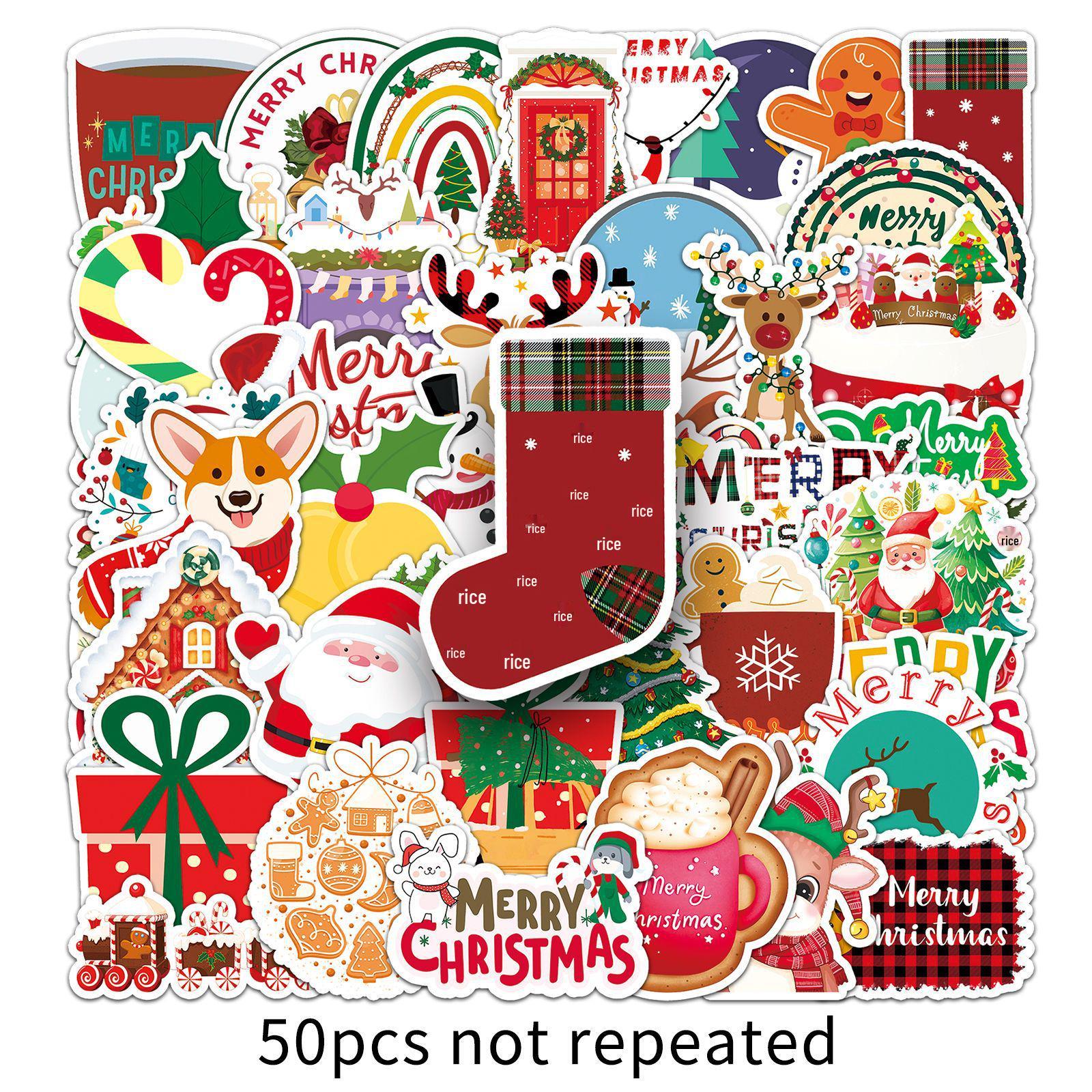 50 Рождественских Мультяшных Водонепроницаемых Наклеек для DIY Открыток и Блокнотов